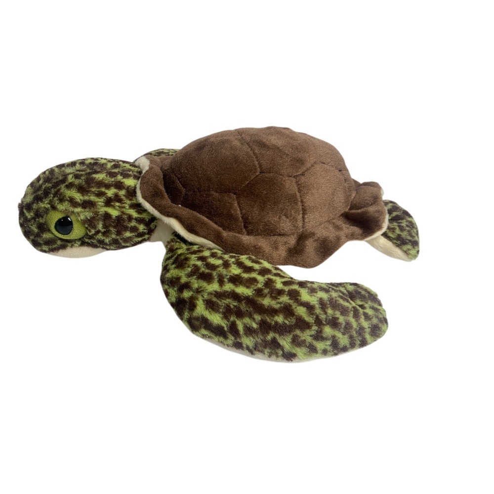 Wild Republic Sea Turtle Plush Brown Green Spotted Stuffed Animal 2014‎ Preloved